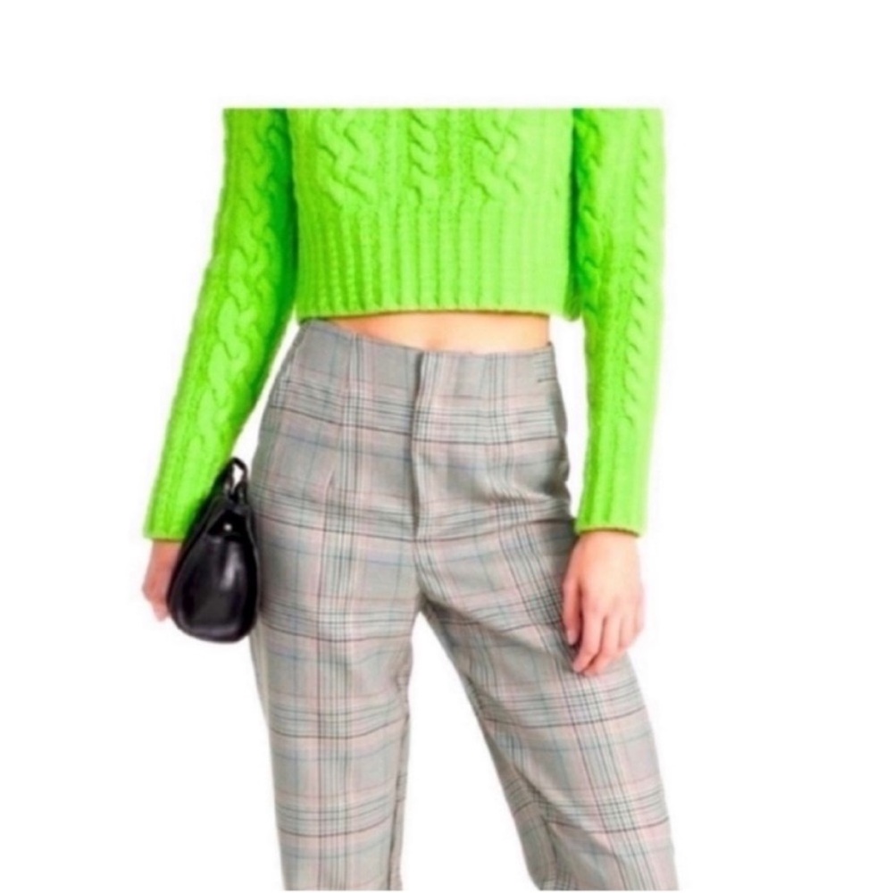 NWT English Factory Women’s Grey Green Cropped Plaid Pants S